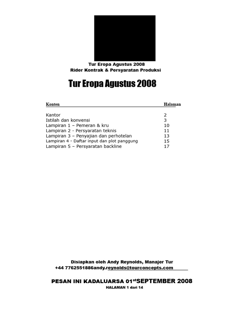 Rider Kontrak Tur Eropa 2008 | PDF
