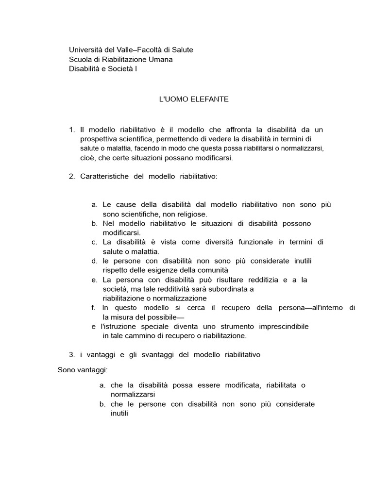 Il Modello Riabilitativo | PDF