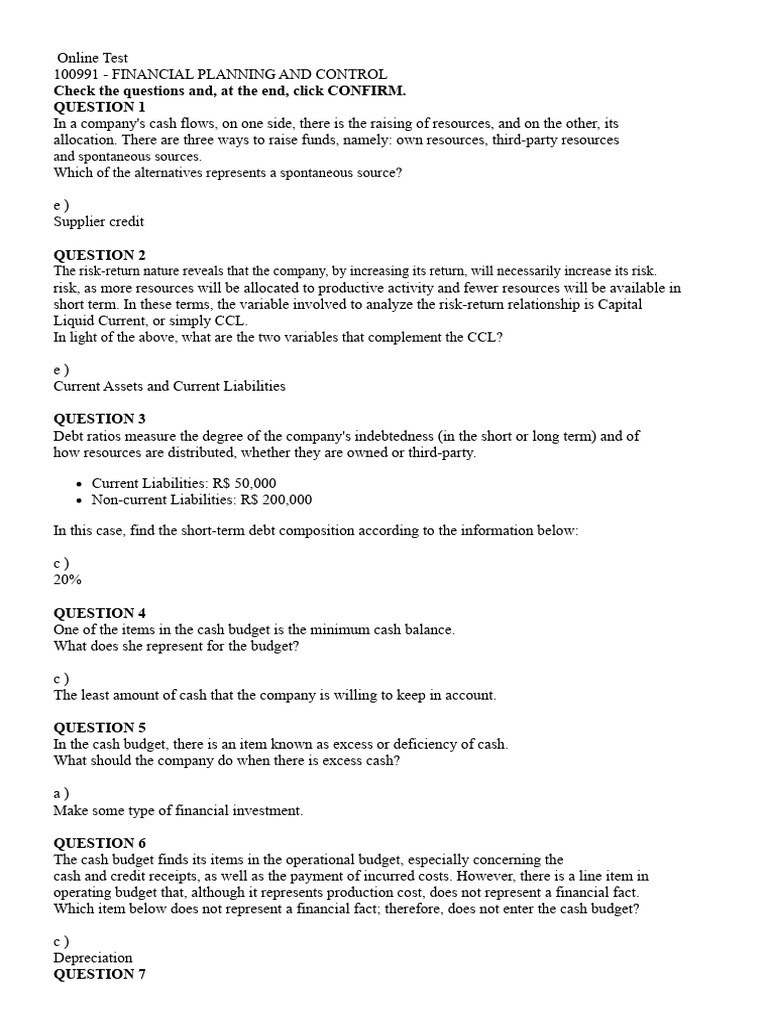 Financial Planning and Control Test | PDF | Expense | Budget