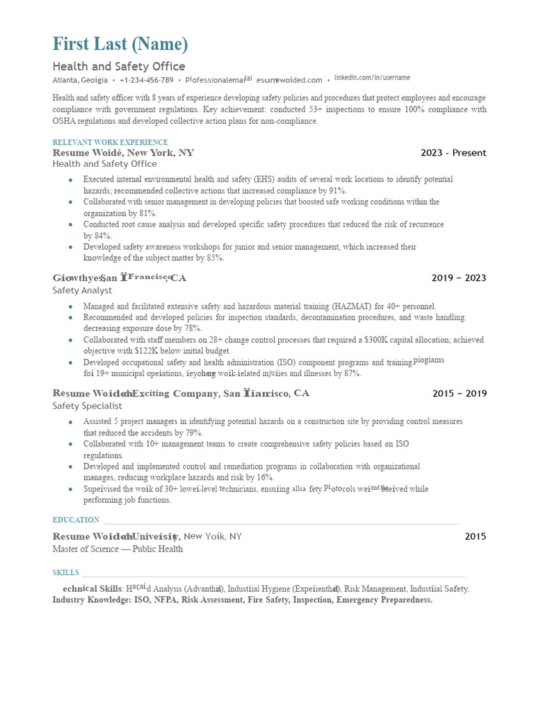 Health and Safety Officer Resume | PDF | Occupational Safety And Health ...