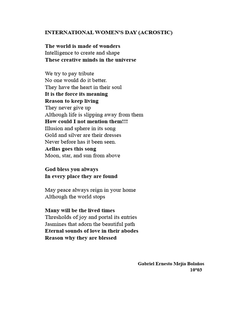 Celebrating Women: An Acrostic Poem | PDF