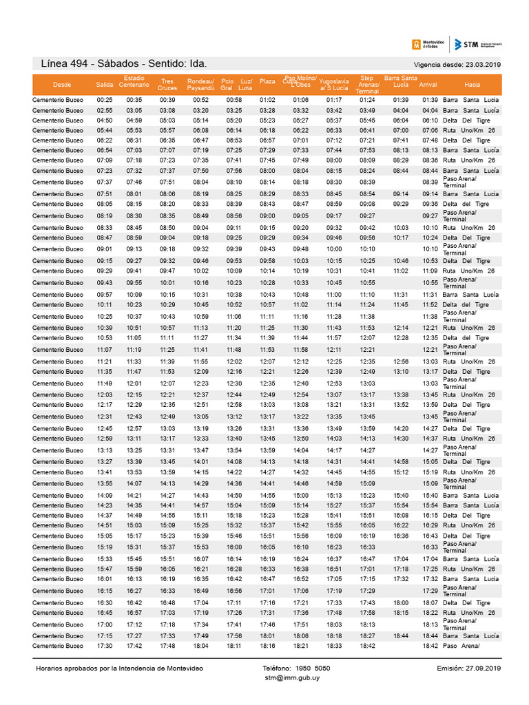 Horarios Línea 494 - Sábados | PDF