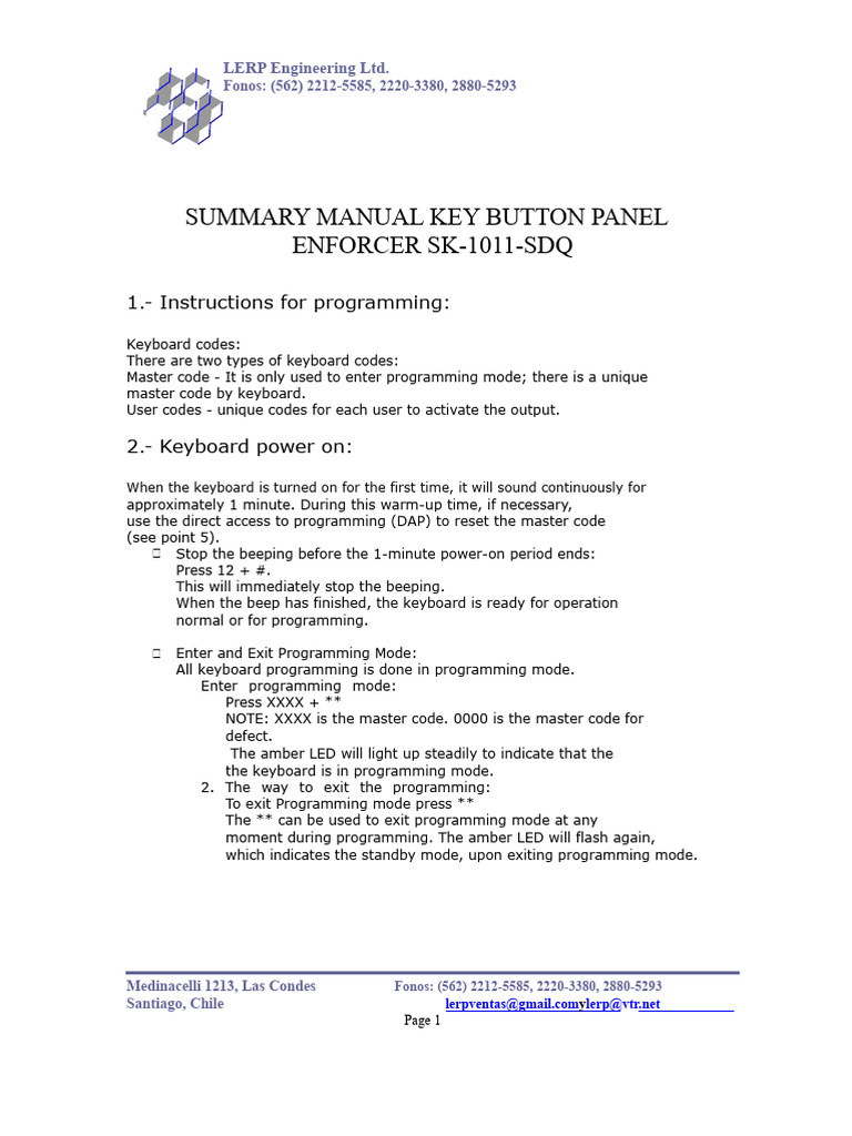 Enforcer SK-1011-SDQ Programming Guide | PDF | Computer Keyboard ...