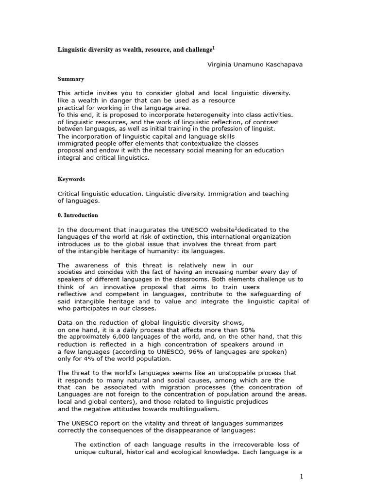 Thesis of Virginia Unamuno: Linguistic Diversity | PDF | Linguistics ...