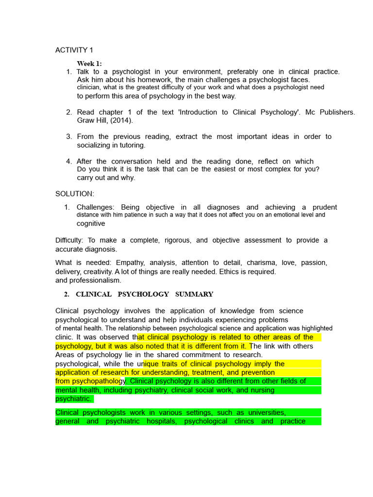 Summary Clinical Psychology | PDF | Clinical Psychology | Psychology
