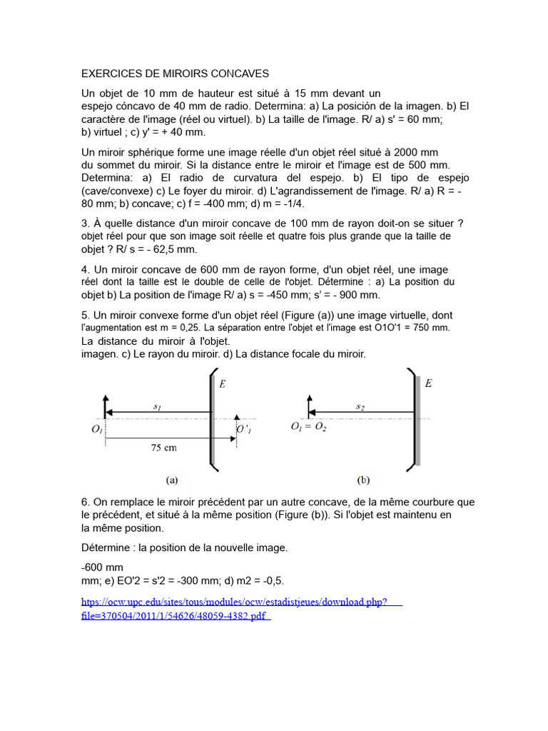 Exercices sur miroirs concaves et convexes | PDF