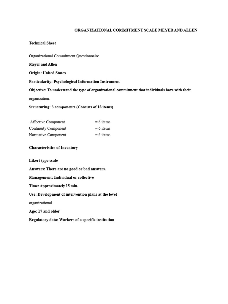 Meyer and Allen Commitment Questionnaire | PDF | Likert Scale ...