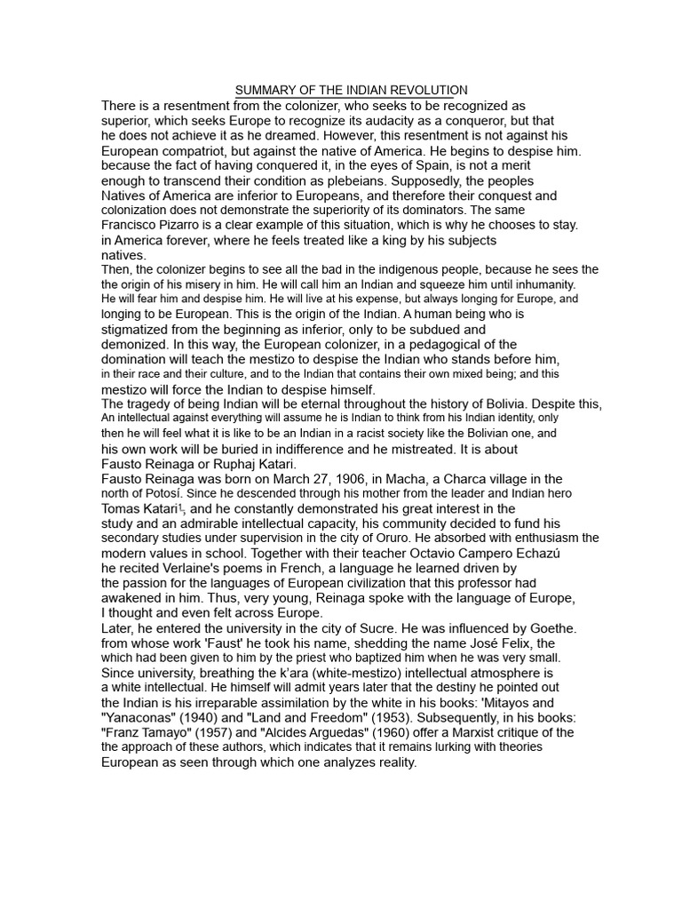 Indian Identity and Colonial Legacy | PDF | Thought | Bolivia