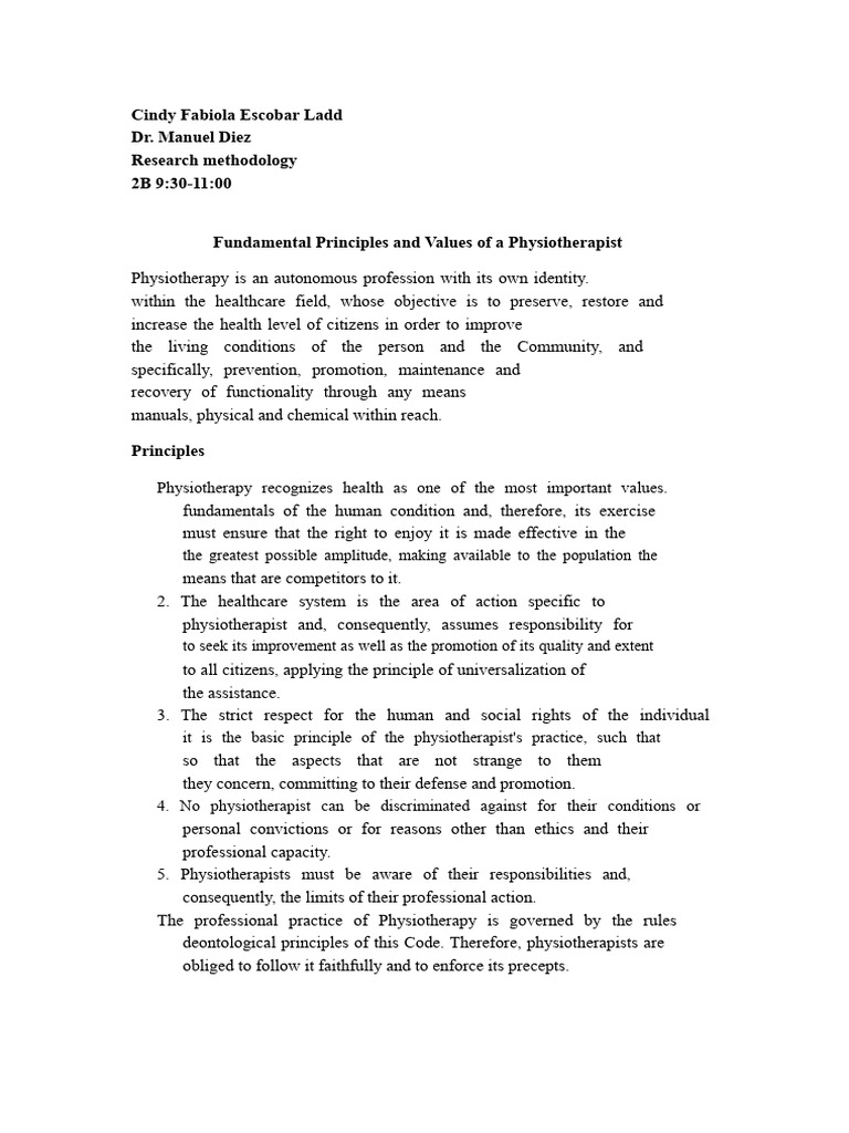 Principles Values Physiotherapist.metoDOLIGA | PDF | Physical Therapy