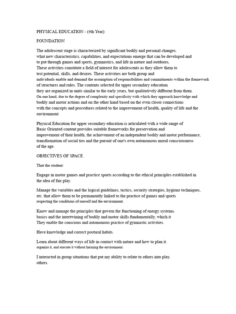 Physical Education - 4TH Year | PDF | Adolescence | Secondary Education