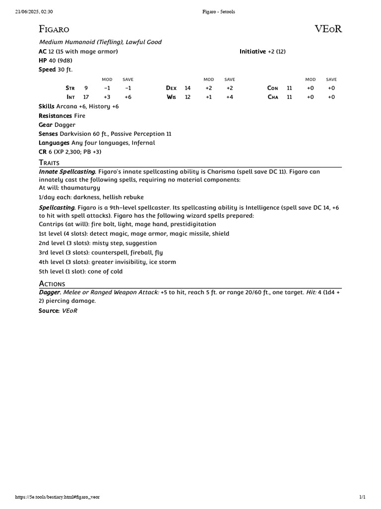 Figaro - 5etools | PDF