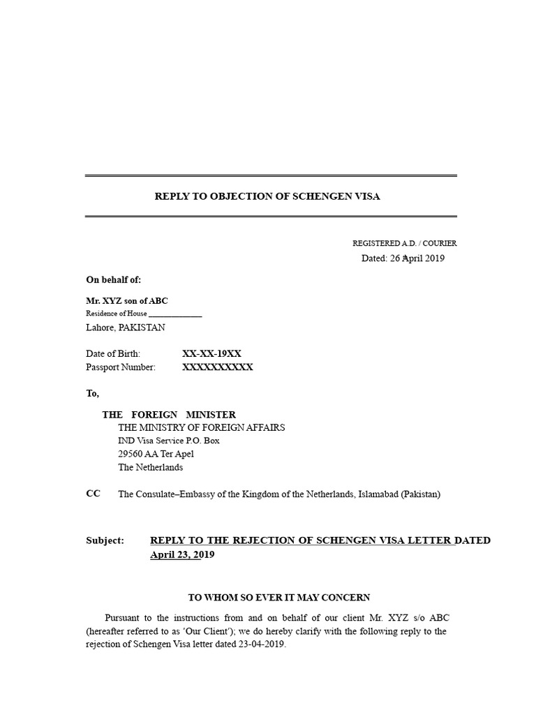 Schengen Visa Rejection Appeal | PDF | Travel Visa | Government And ...