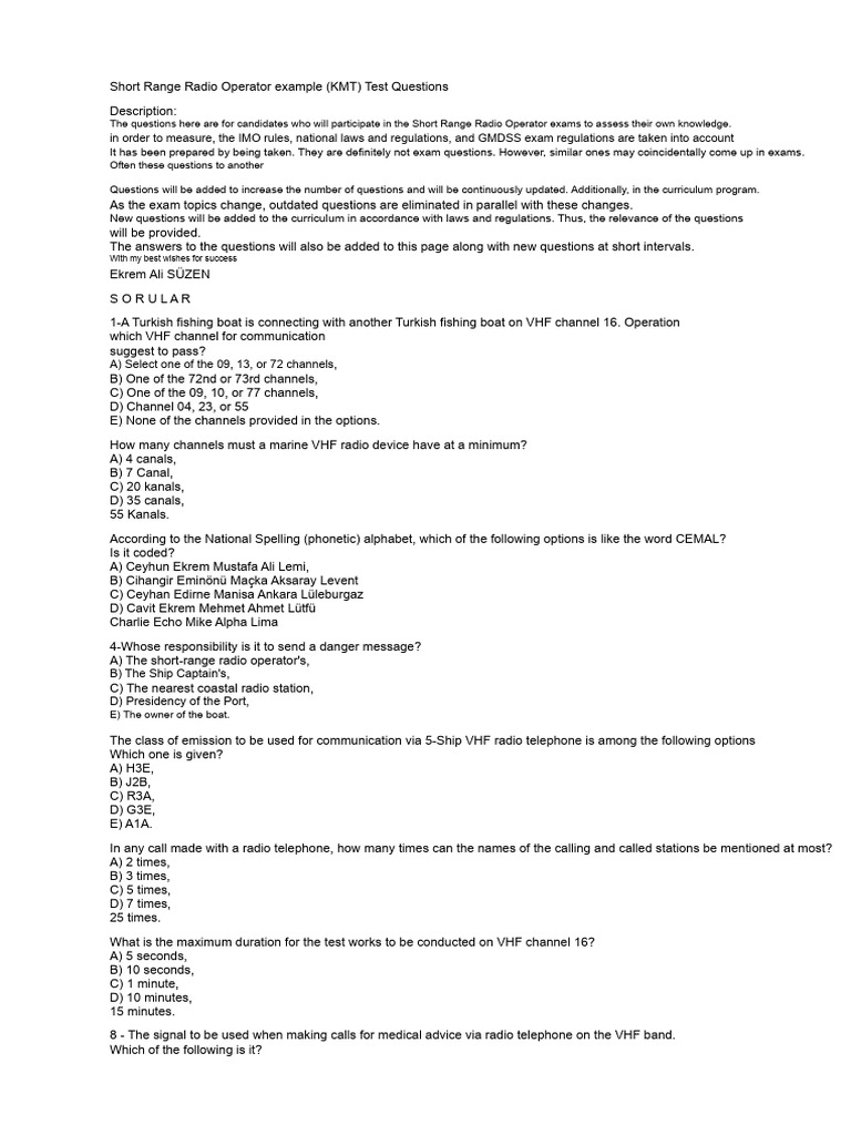 Short Range Radio Operator Exam Questions | PDF | Radio | Electronics