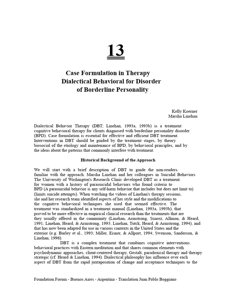 DBT Case Formulation for BPD Therapy | PDF | Dialectical Behavior ...