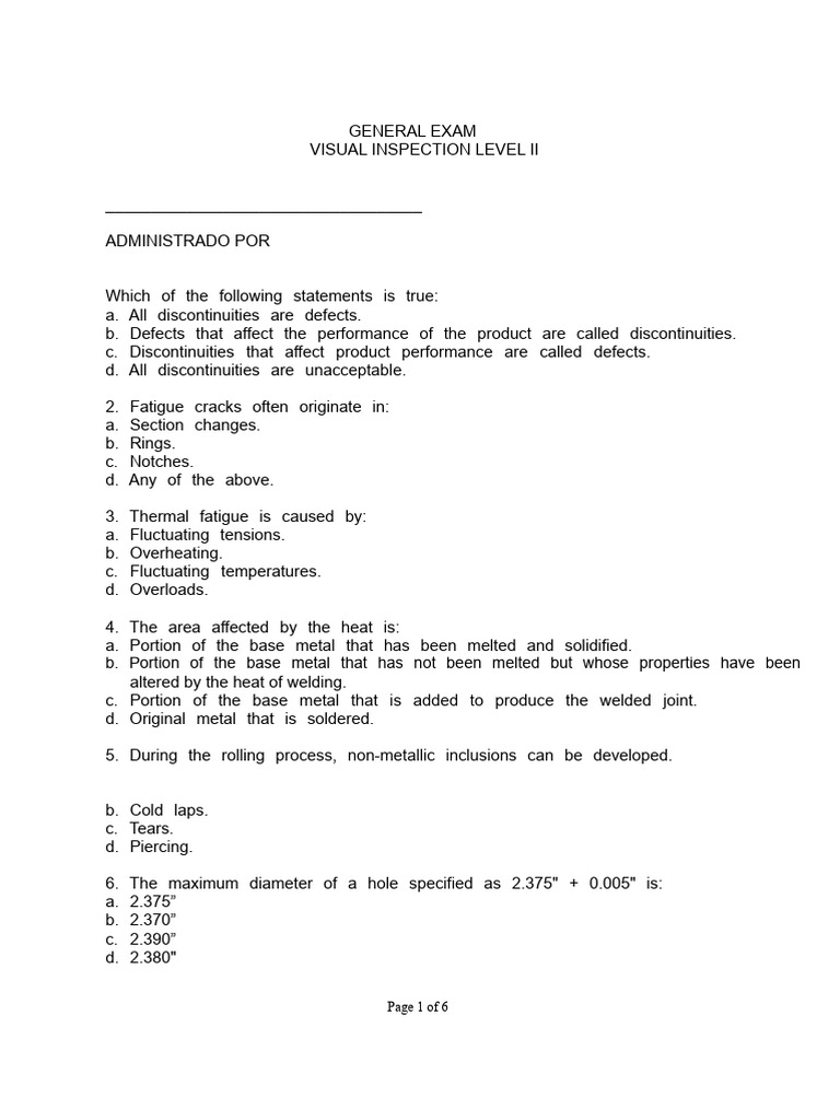 Visual Inspection Level II Exam Guide | PDF | Welding | Construction