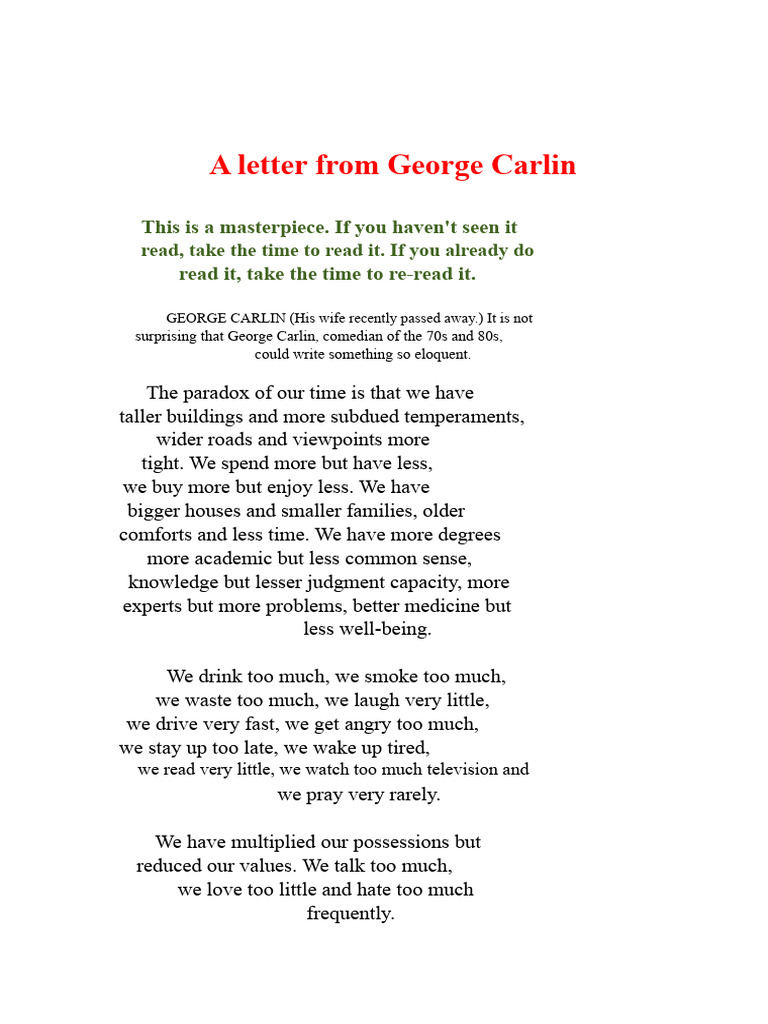 Carlin's Reflections on Life and Love | PDF
