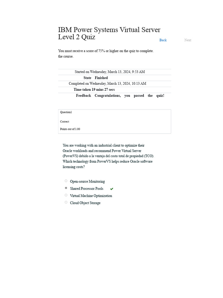 IBM Power Systems Virtual Server Level 2 Quiz - Attempt Review | PDF ...