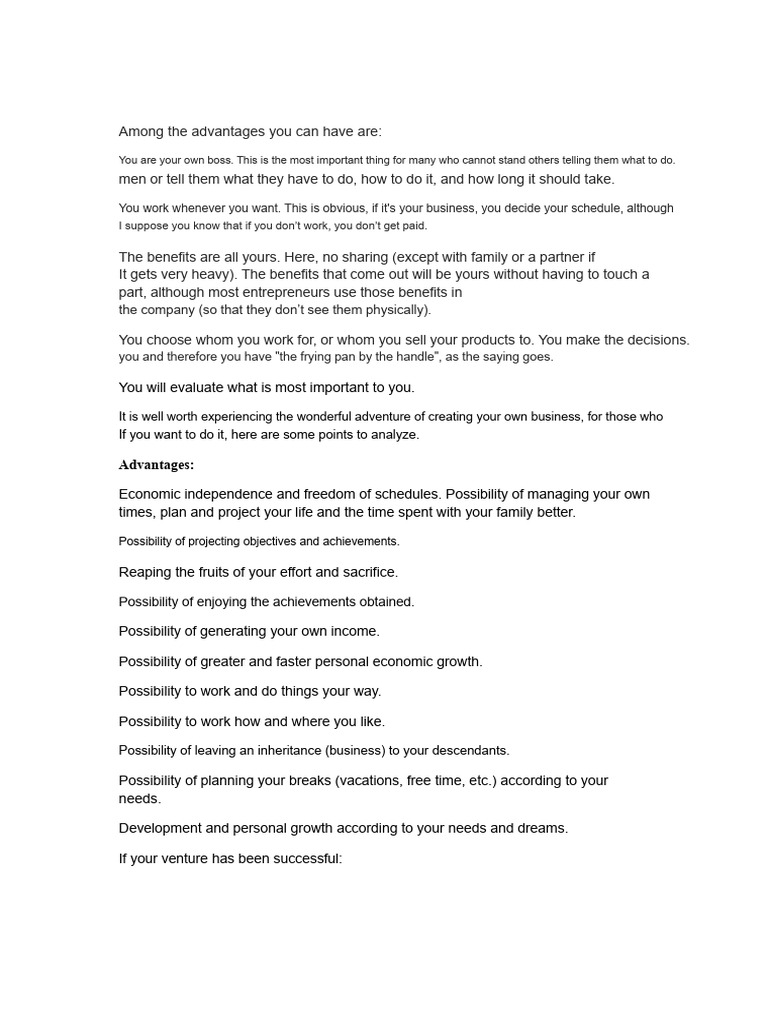 Pros and Cons of Starting a Business | PDF | Entrepreneurship | Risk