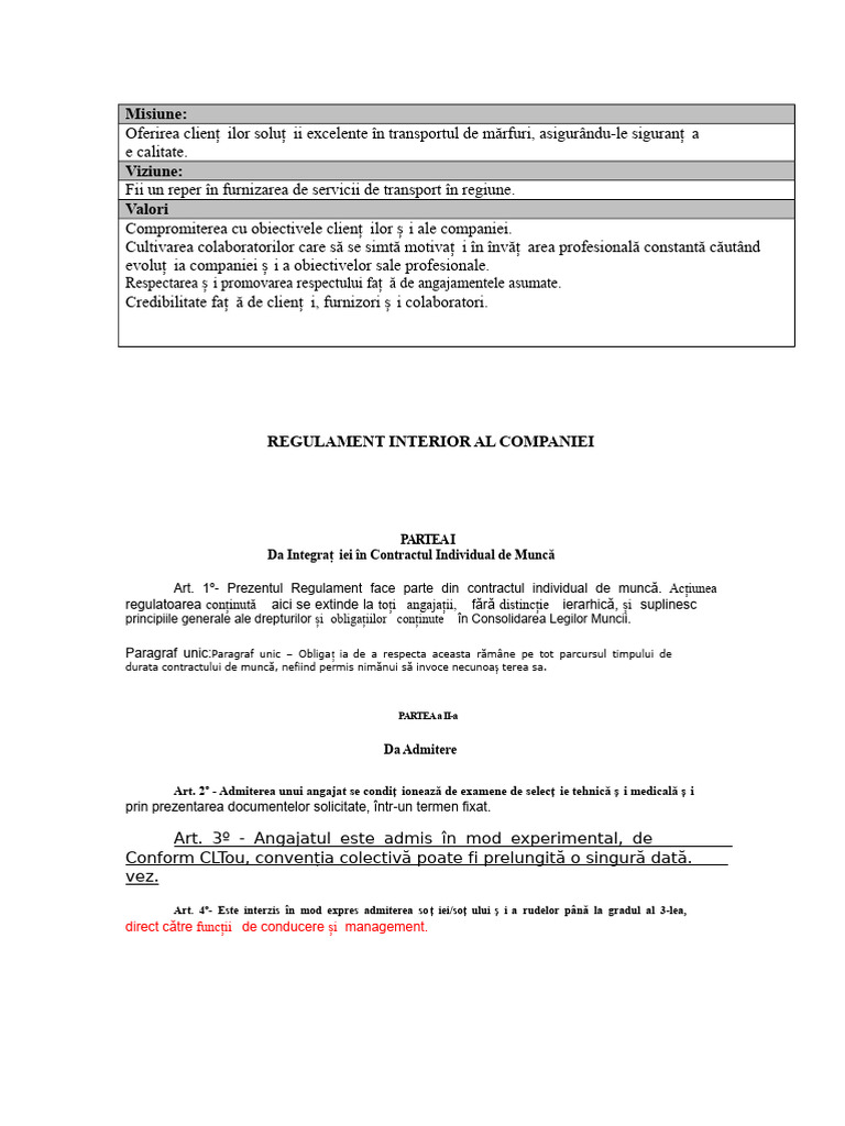 Model de Regulament Intern | PDF