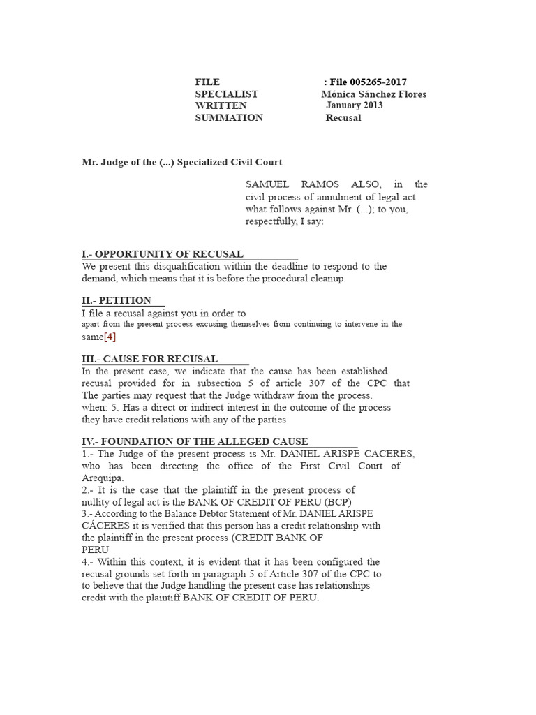 Recusal Petition Against Judge Arispe | PDF
