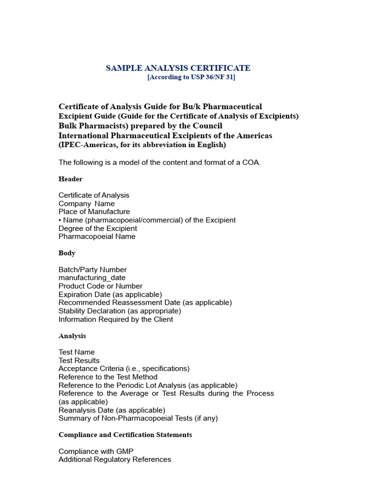 Certificate of Analysis Template Guide | PDF
