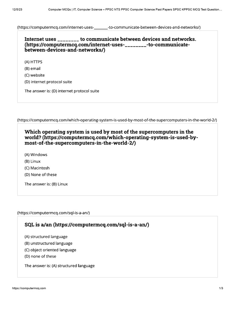 Computer Science MCQs Compilation | PDF