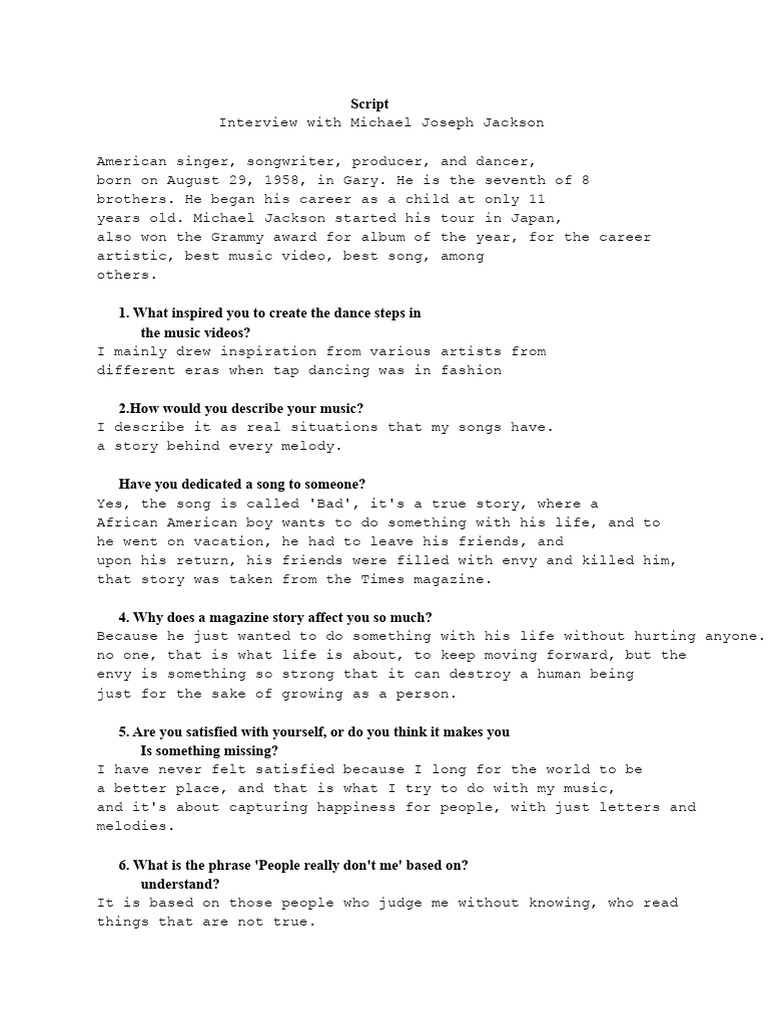 Michael Jackson Interview Insights | PDF
