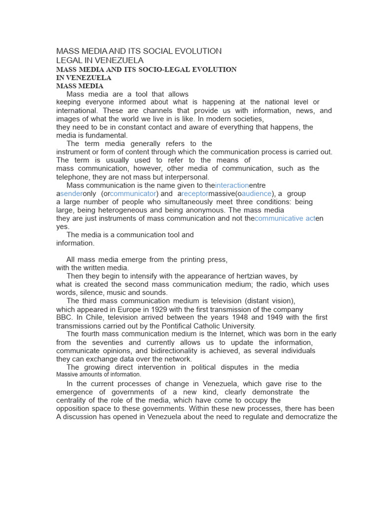 Mass Media and Its Socio-Legal Evolution in Venezuela | PDF | Mass ...