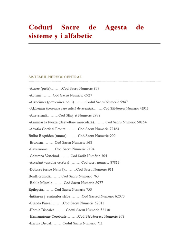 Coduri Sacre de Agesta Pe Sisteme Și Alfabetic | PDF