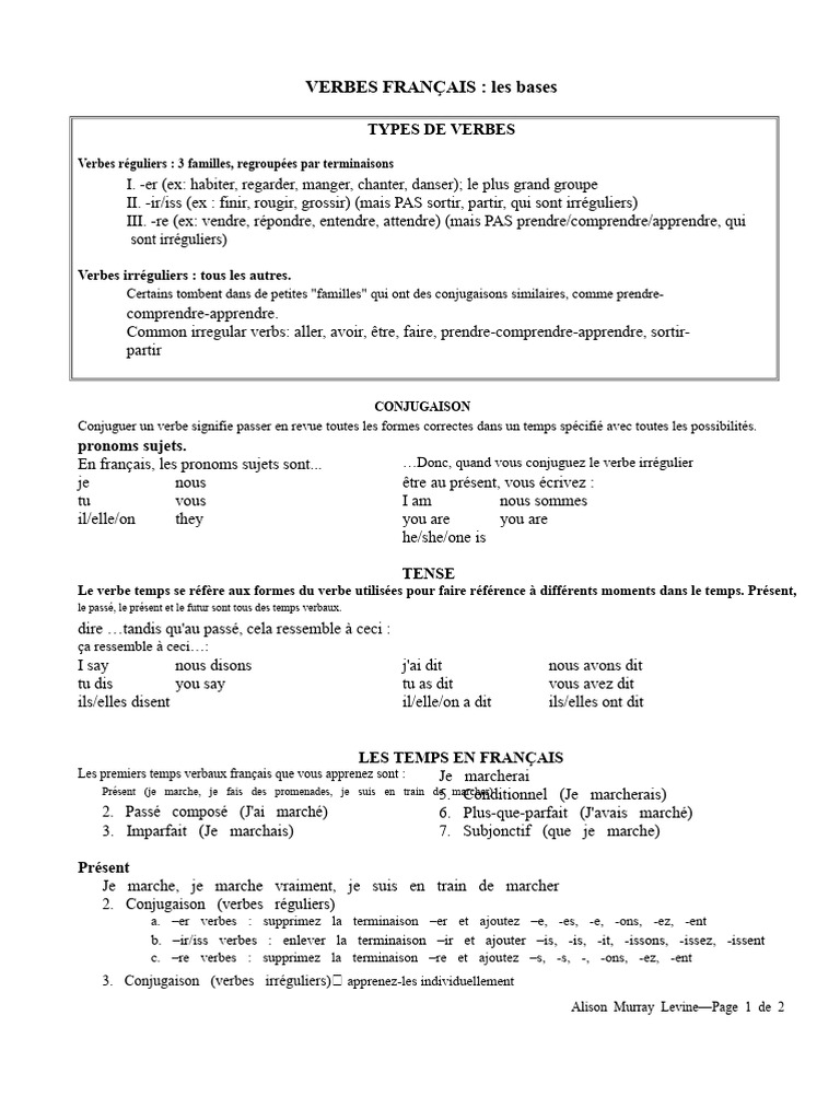 Conjugaison des verbes français | PDF | Verbe | Conjugaison