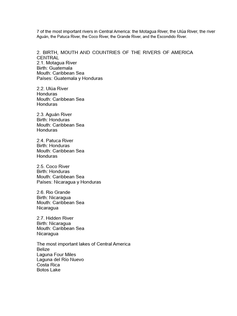 7 of The Most Important Rivers in Central America | PDF | Central ...