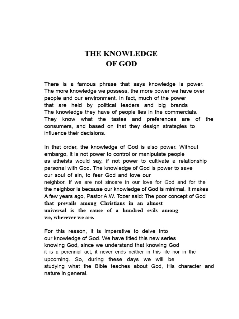 Understanding the Knowledge of God | PDF | God | Knowledge