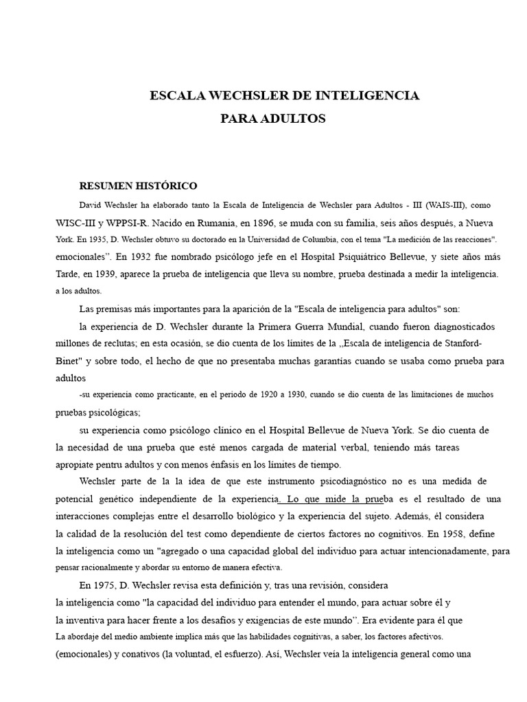 Escala Wechsler de Inteligencia para Adultos | PDF | Escala de ...
