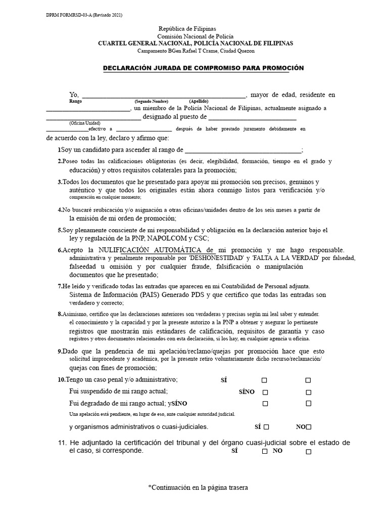 Declaración Jurada de Compromiso para Promoción | PDF | Gobierno