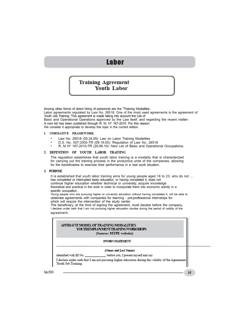 Youth Labor Training Agreement Guide | PDF | Vocational Education | Weaving