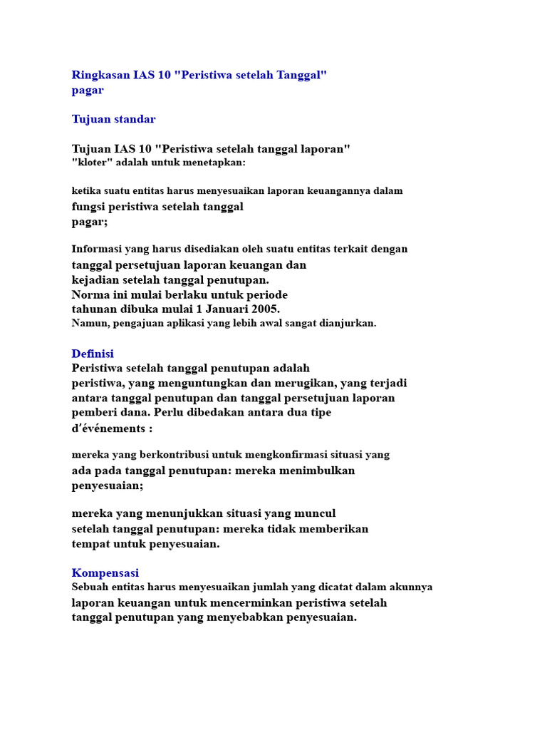 IAS 10: Peristiwa Setelah Tanggal Laporan | PDF