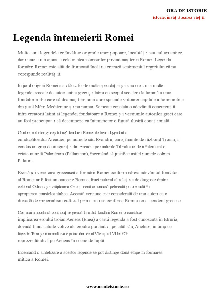 Legenda Întemeierii Romei | PDF