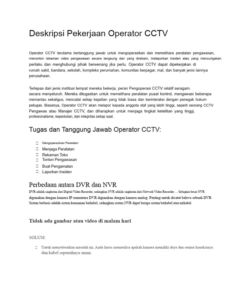 Tugas dan Solusi Operator CCTV | PDF