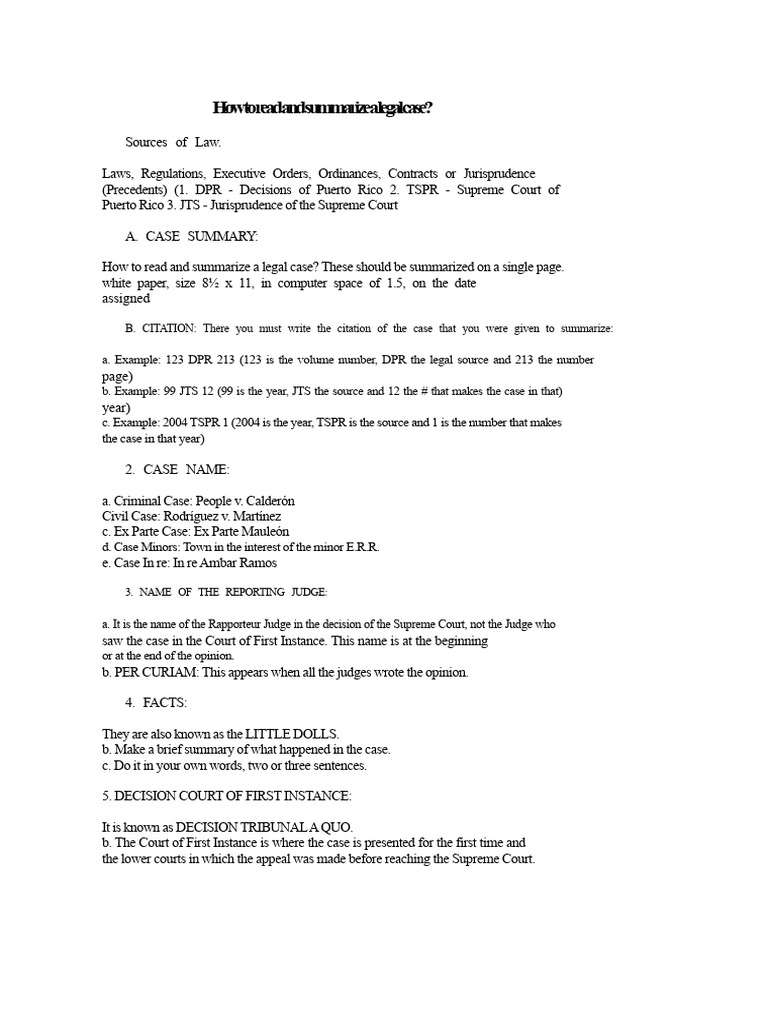 How To Read and Summarize A Legal Case | PDF | Supreme Court Of The ...