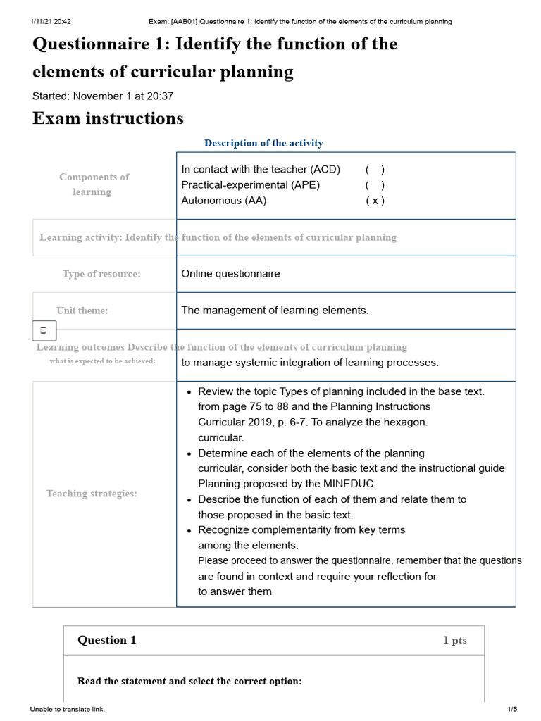 Curriculum Planning Elements Questionnaire | PDF | Curriculum | Teaching