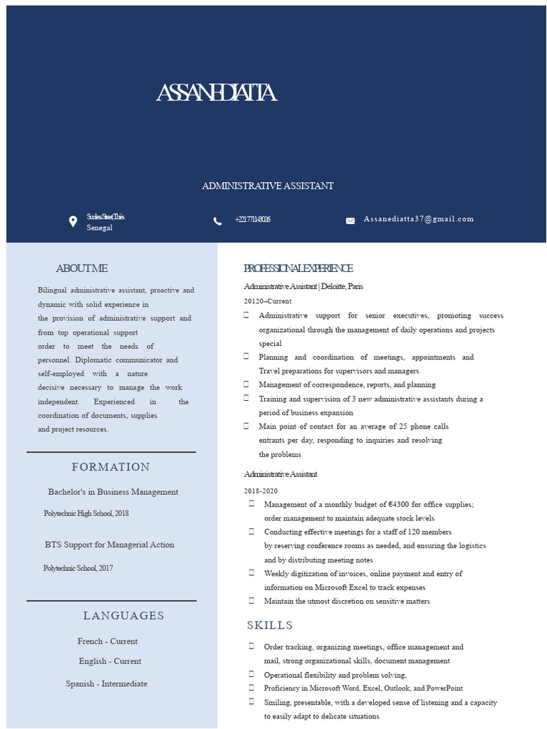 Administrative Assistant CV - Assanediatta | PDF | Business