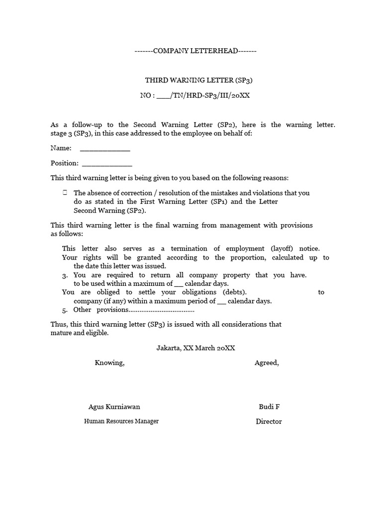 Final Warning Letter (SP3) Template | PDF