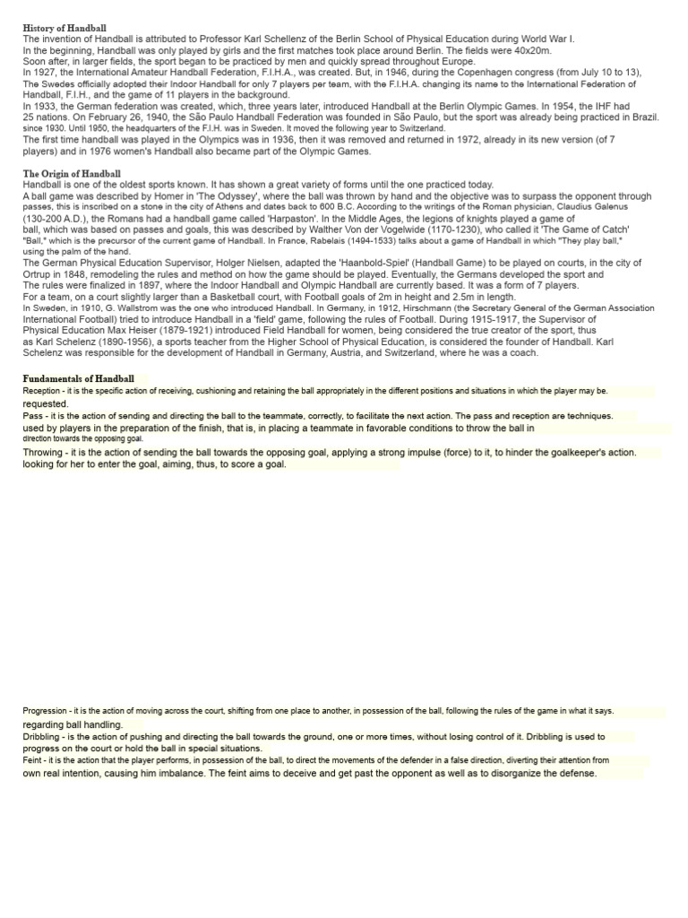 Origins and History of Handball | PDF | Sports Rules And Regulations ...