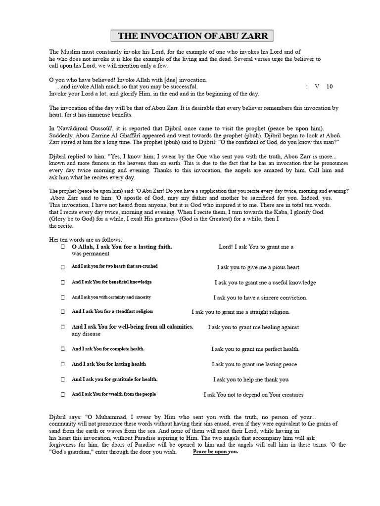 The Powerful Invocation of Abu Zarr | PDF | Muhammad | Religious Belief ...