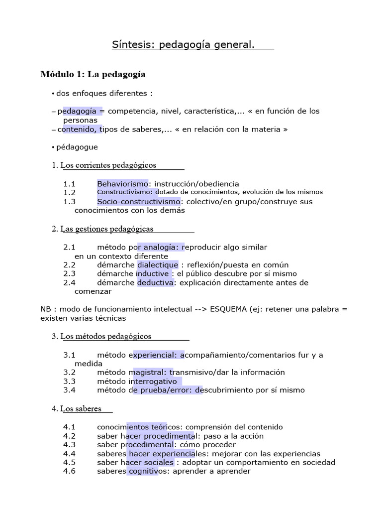 Síntesis Pedagogía General | PDF | Aprendizaje | Pedagogía