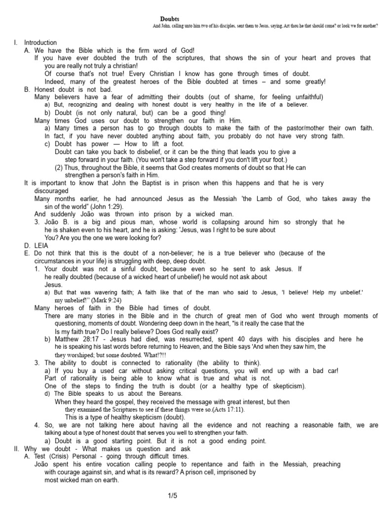 Understanding Doubt in Faith | PDF | Jesus | John The Baptist