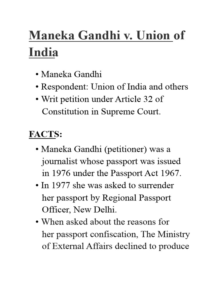 Maneka Gandhi VS. UOI and Others | PDF | Due Process | Constitution