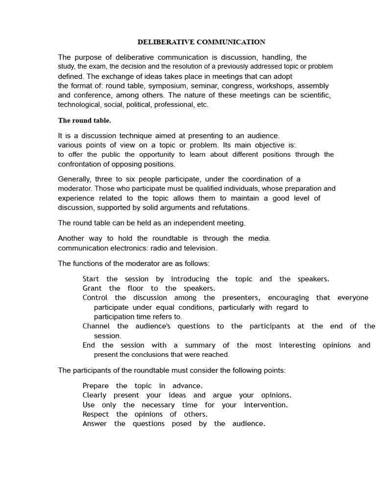 Deliberative Communication Techniques | PDF | Knowledge | Communication
