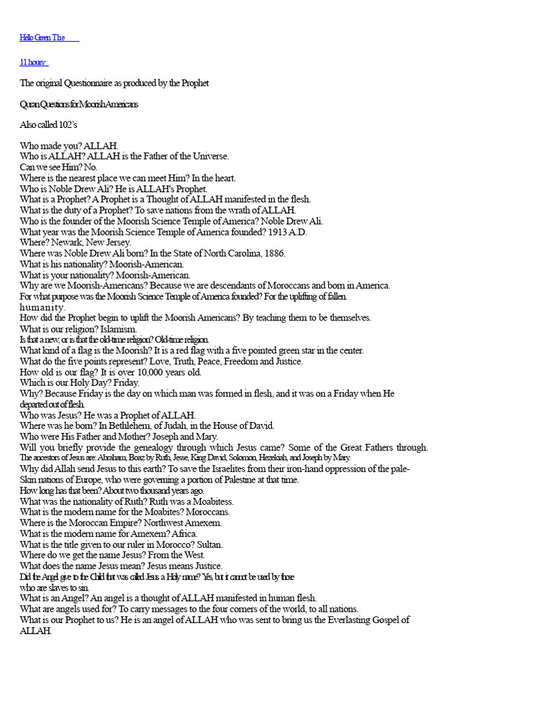 Moorish Science Temple Questionnaire | PDF | Ruth (Biblical Figure) | Satan