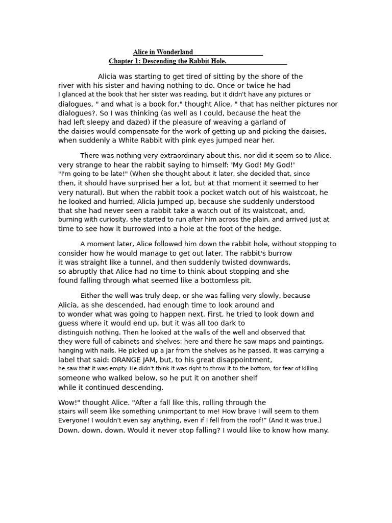 Alice in Wonderland Chapter 1 | PDF